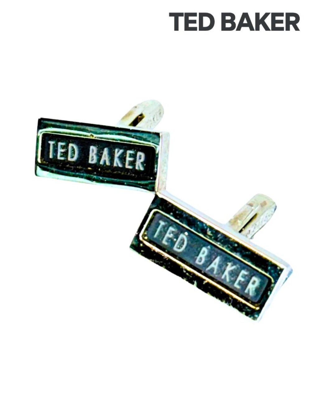 TED BAKER Men's Silver & Black Logo Cufflinks